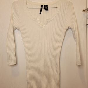 New Knits Co Long Sleeve Cream Scoopneck  Fitted Sweater sz Medium